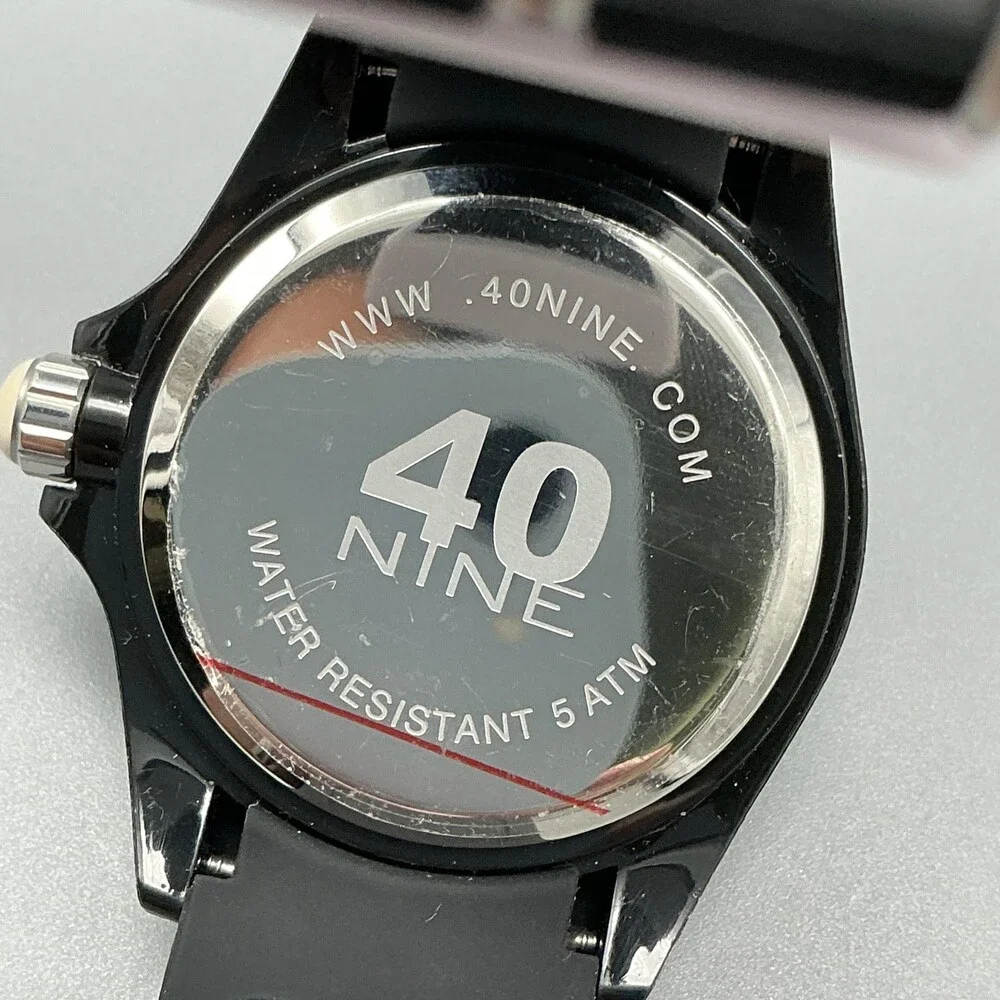 40nine Mens Watch 43mm Black Orange Dial White Bezel Date Silicone New Battery